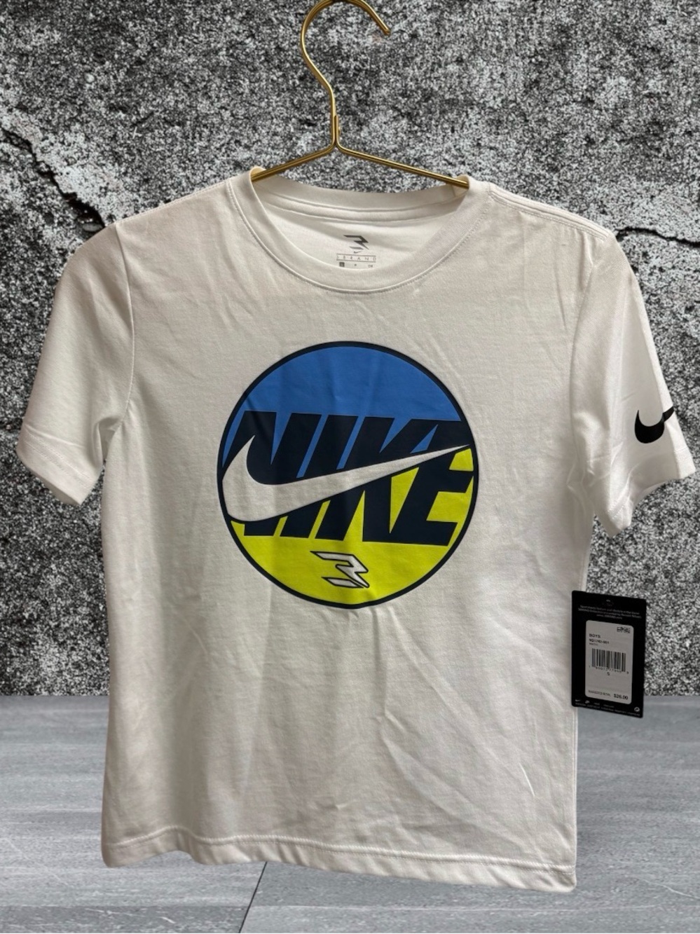 Nike White Short Sleeve Tee with Blue and Yellow Graphic
